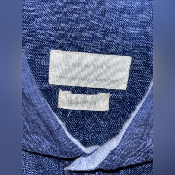 ZARA 100% LINEN SHIRT WITH collar and long sleeves pocket BLUE Small NWT - Picture 10 of 13
